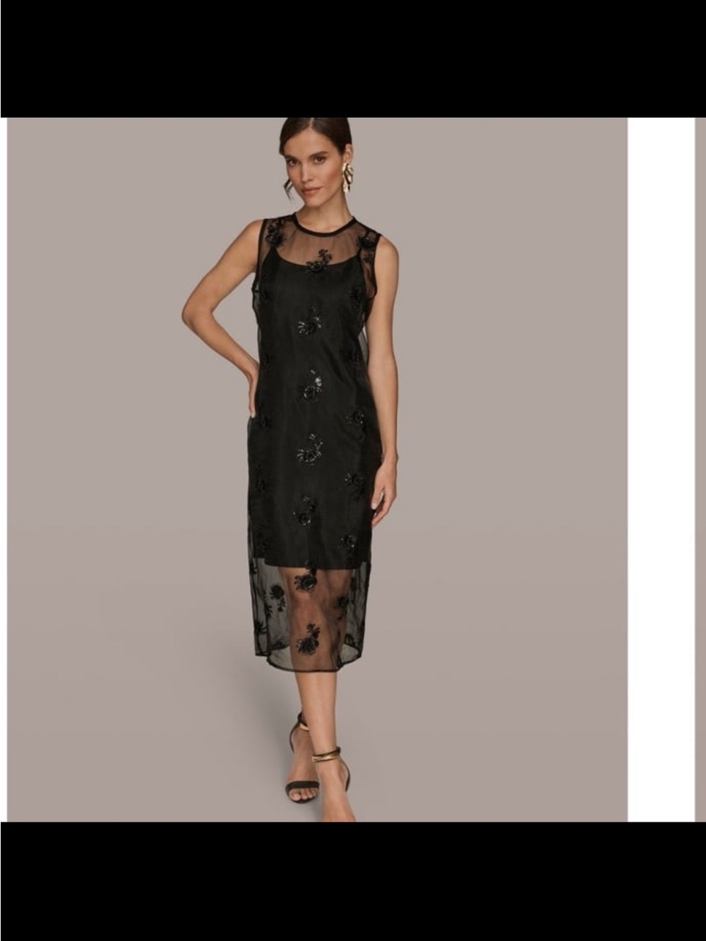 NWT Donna Karan women’s embroidered sequin slip sleeveless dress black size 10